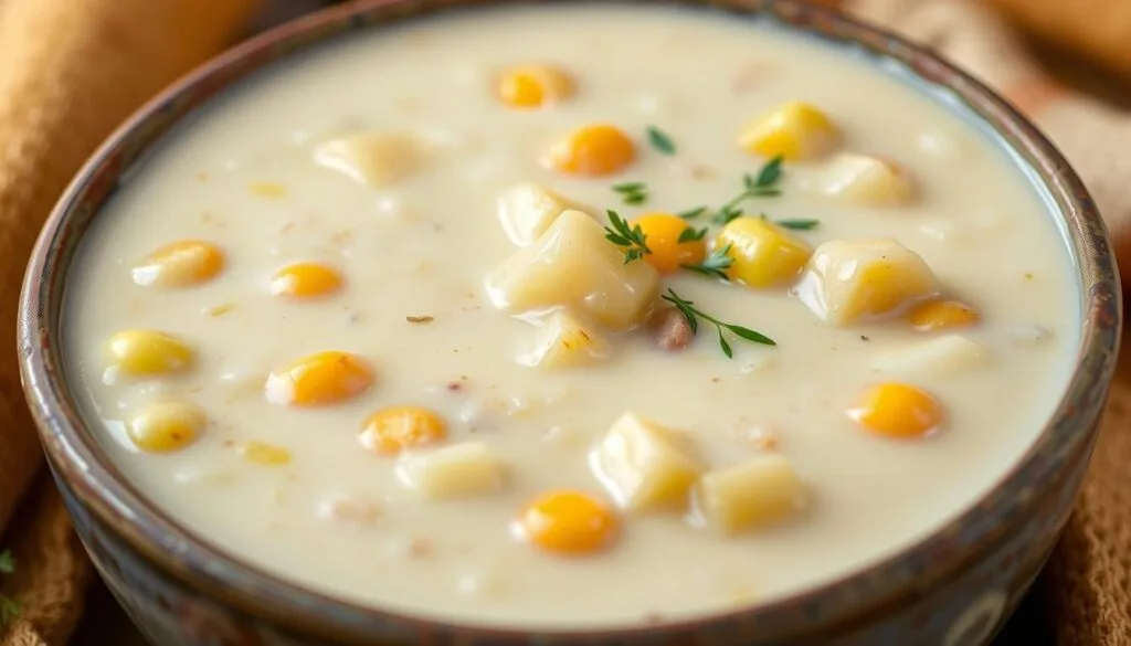 creamy soup texture A close-up of a creamy soup with a velvety texture, featuring smooth swirls of cream and garnished with a sprinkle of herbs.