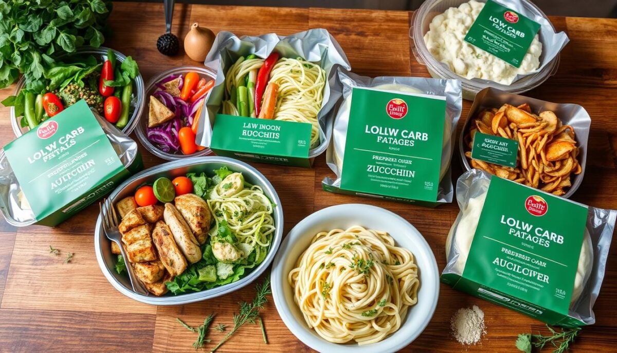 A variety of Low Carb Prepared Meals neatly arranged in meal prep containers, featuring fresh vegetables, lean proteins, and healthy fats.