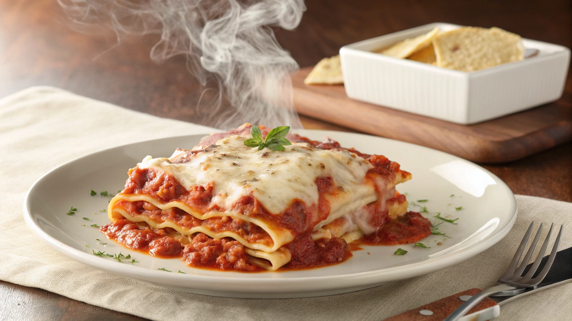 A dish of Barilla lasagna recipe with layers of meat, cheese, and pasta, ready to be devoured.